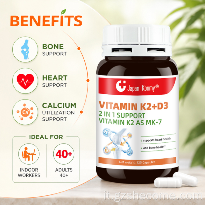 Shecome Vitamin K2 D3 Integratore per la salute del cuore delle ossa